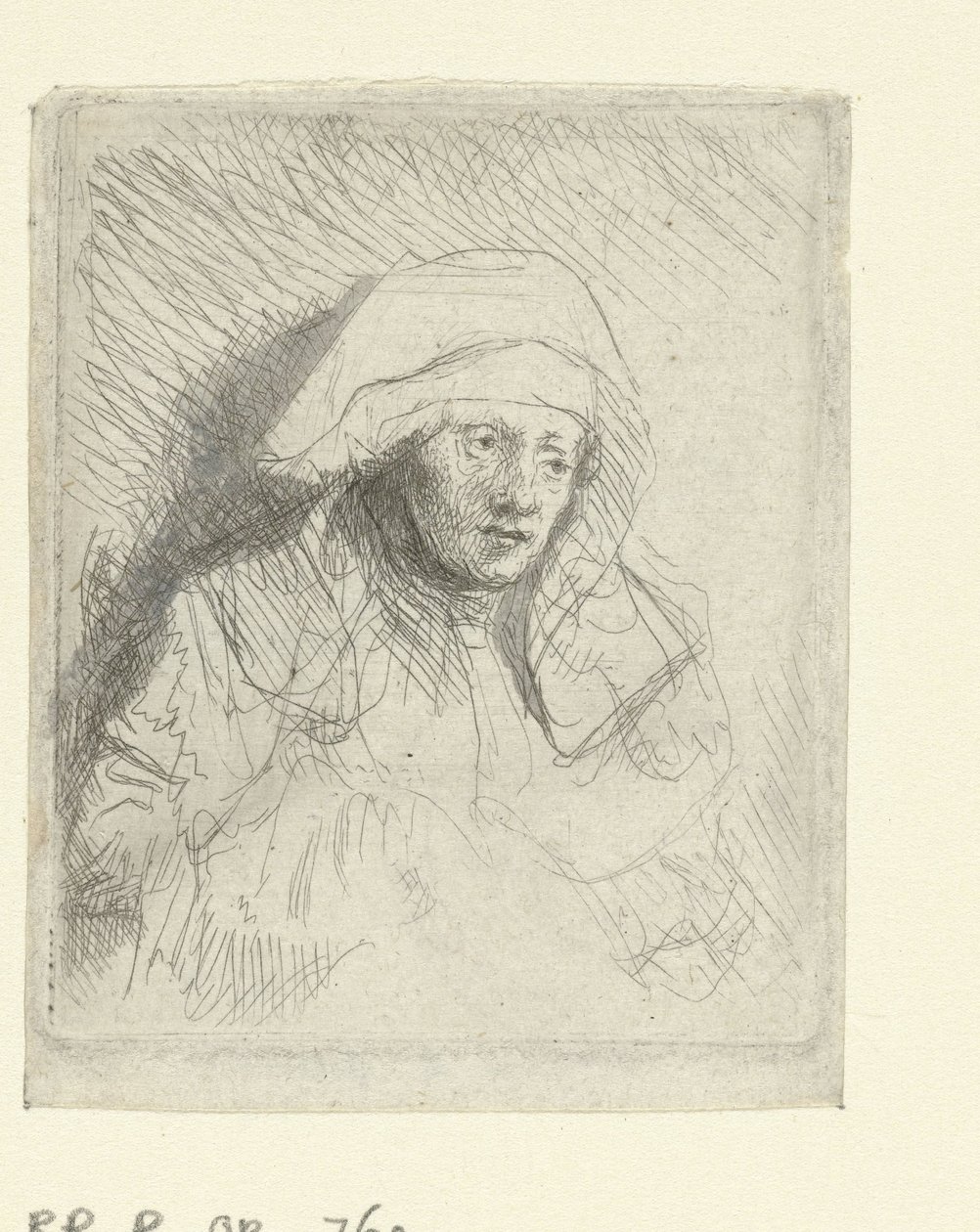 Sairas nainen, jolla on suuri valkoinen päähine (Saskia) tekijältä Rembrandt van Rijn