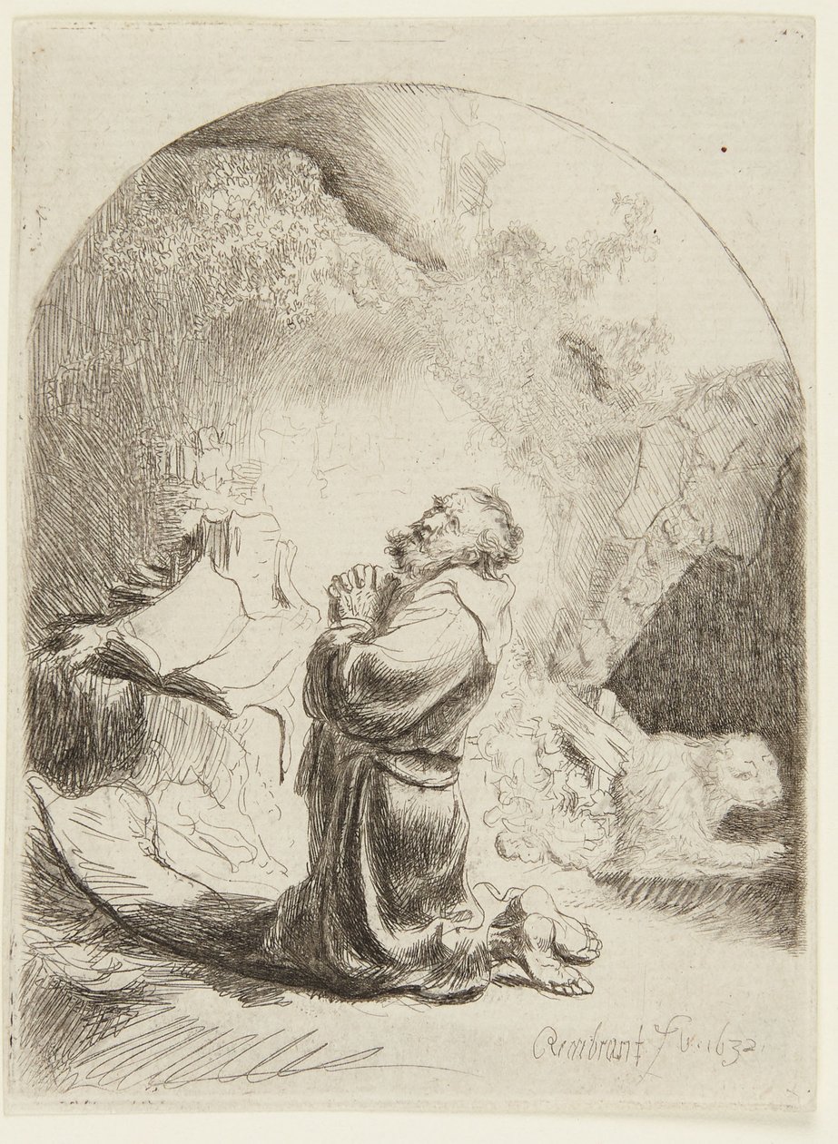 Pyhä Hieronymus rukoilemassa tekijältä Rembrandt van Rijn