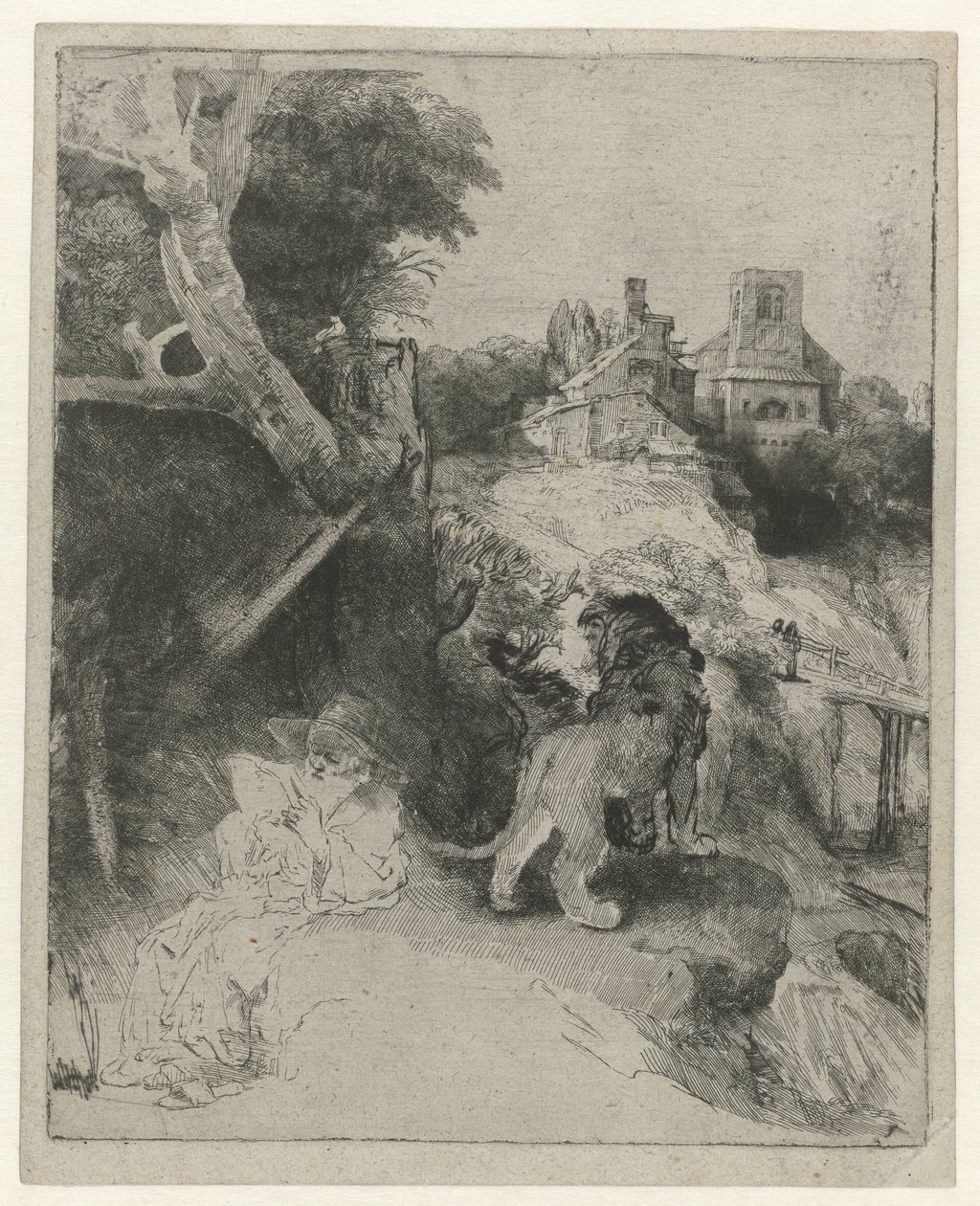 Pyhä Jerome lukemassa italialaisessa maisemassa St Jerome lukemassa italialaisessa maisemassa tekijältä Rembrandt van Rijn