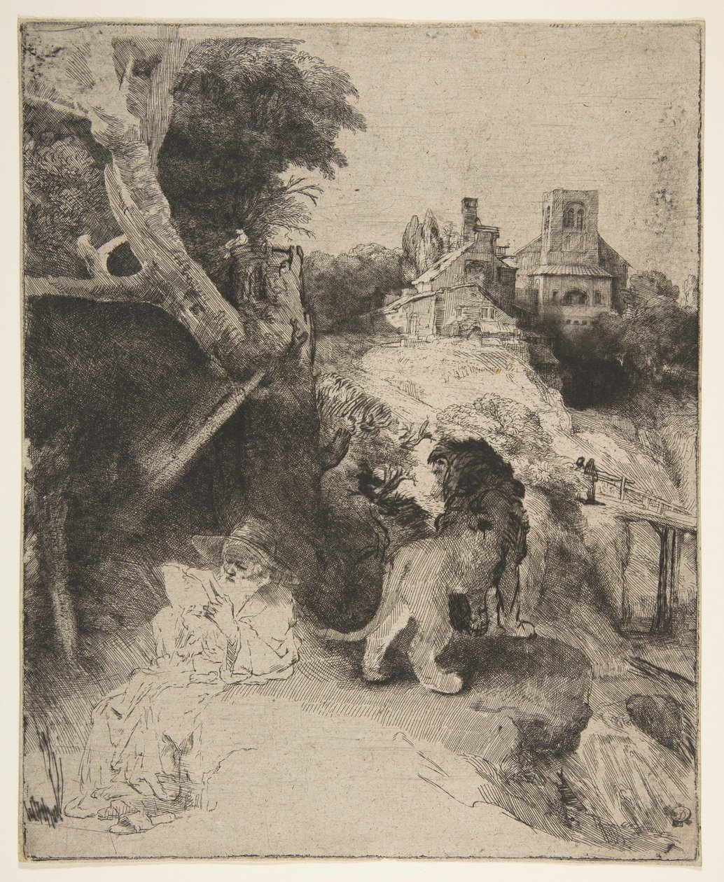 St. Jerome lukemassa italialaisessa maisemassa, n. 1653. tekijältä Rembrandt van Rijn
