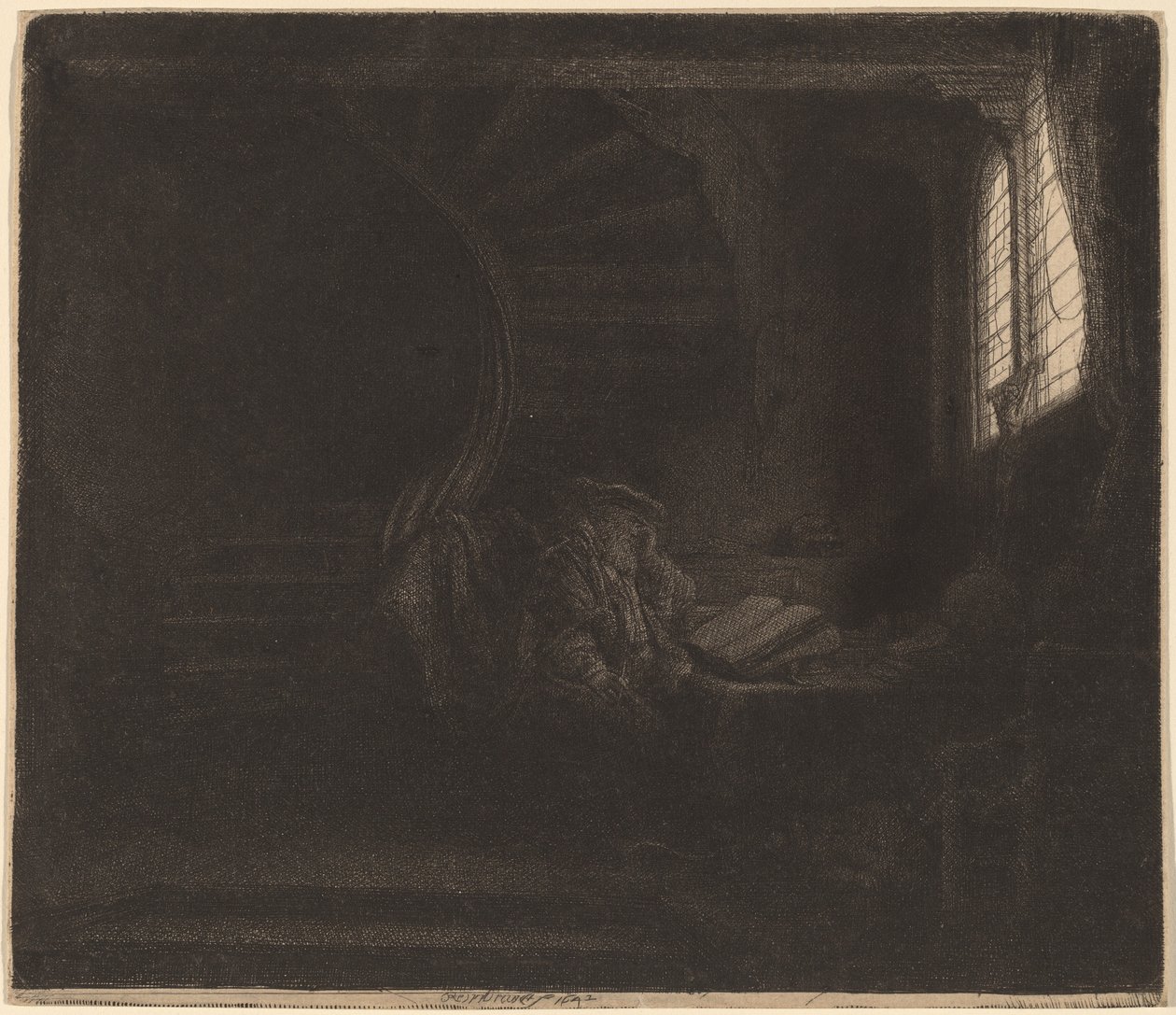 St. Jerome pimeässä kammiossa tekijältä Rembrandt van Rijn