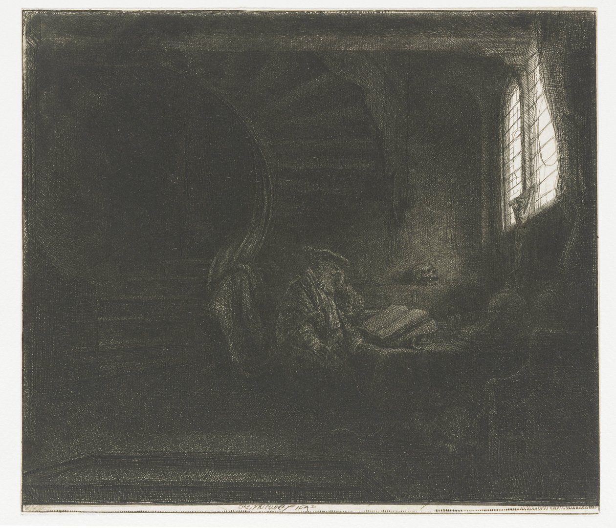 Pyhä Jerome pimeässä kammiossa tekijältä Rembrandt van Rijn