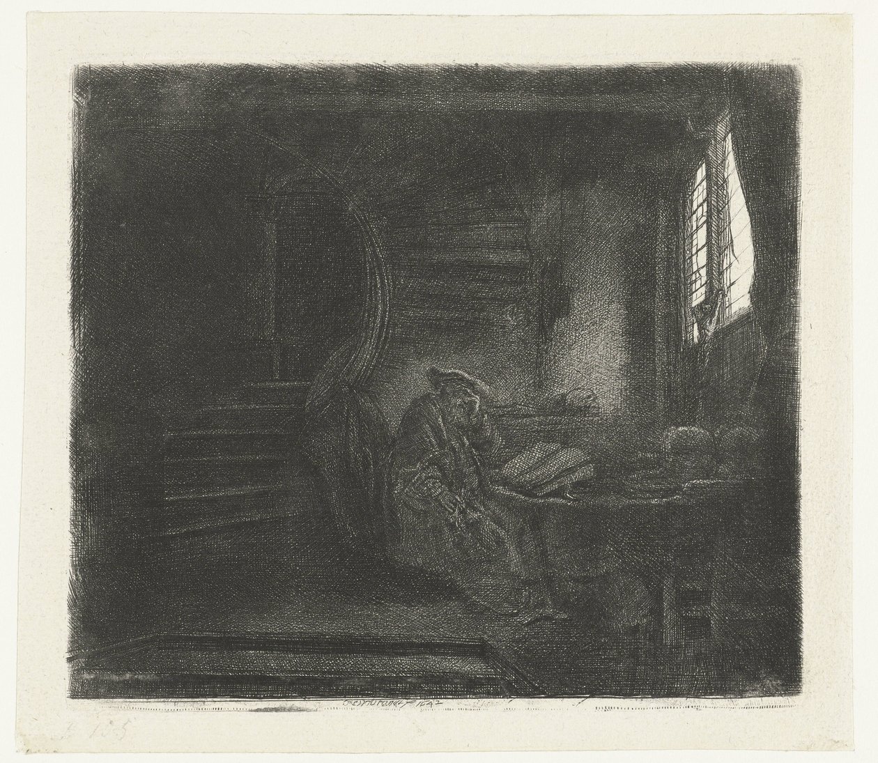 Pyhä Jerome pimeässä kammiossa tekijältä Rembrandt van Rijn