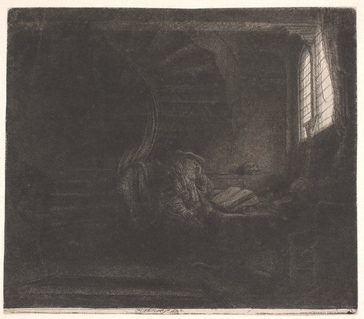 Pyhä Hieronymus pimeässä huoneessa tekijältä Rembrandt van Rijn
