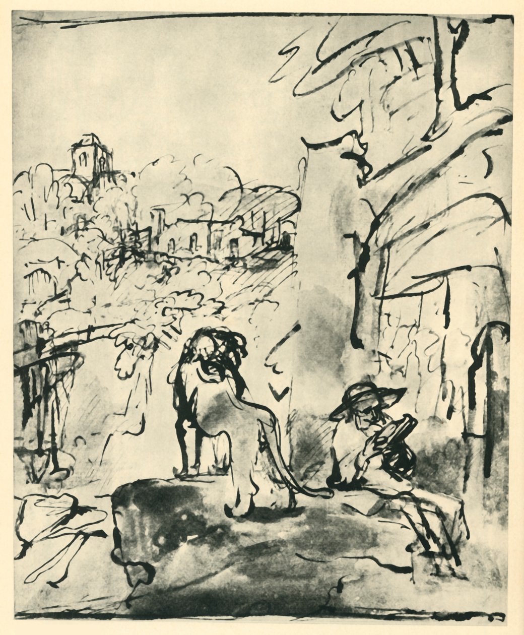 Pyhä Jerome lukemassa maisemassa, 1649, 1943. tekijältä Rembrandt van Rijn