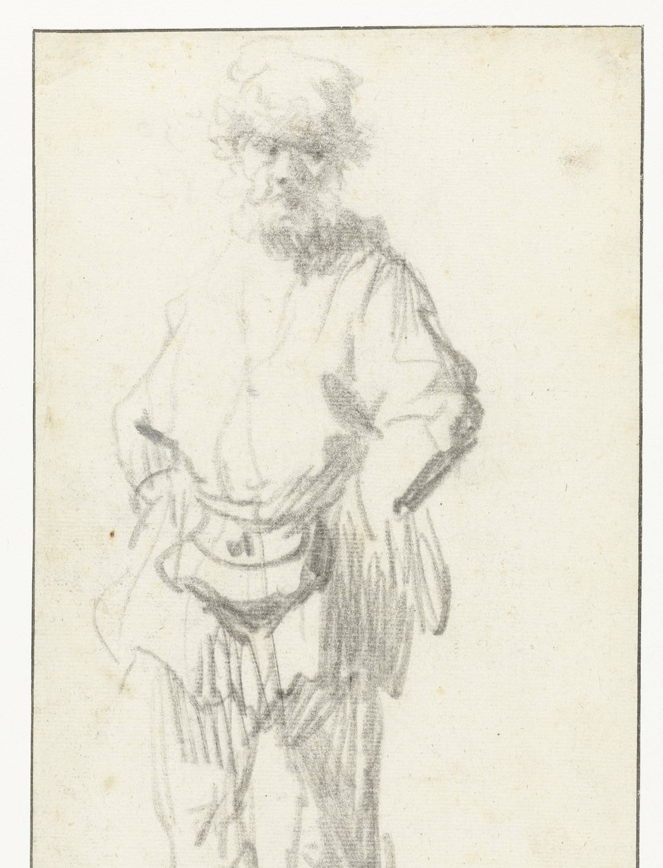 Seisova mies pussin kanssa tekijältä Rembrandt van Rijn