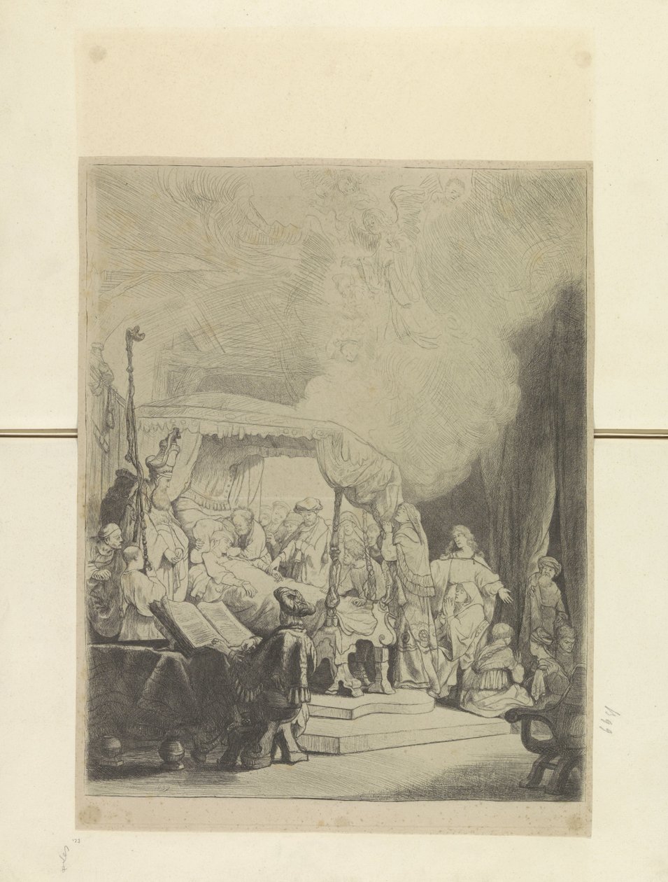 Sterfbed van Maria Kokoelma kahdeksankymmentäviisi alkuperäistä vedosta (sarjan nimi) tekijältä Rembrandt van Rijn