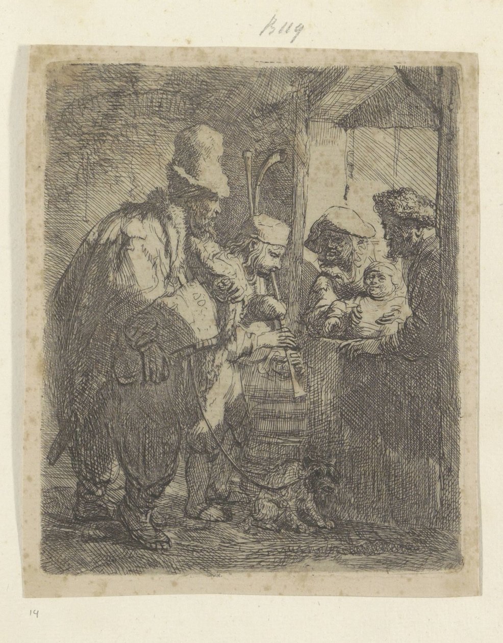 Straatmuzikanten Kokoelma kahdeksankymmentäviisi alkuperäistä vedosta (sarjan nimi) tekijältä Rembrandt van Rijn