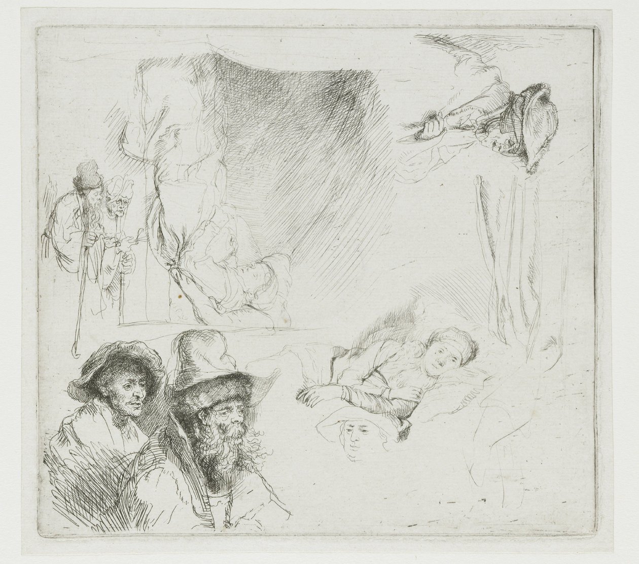 Opiskelukuvassa sairas nainen sängyssä tekijältä Rembrandt van Rijn
