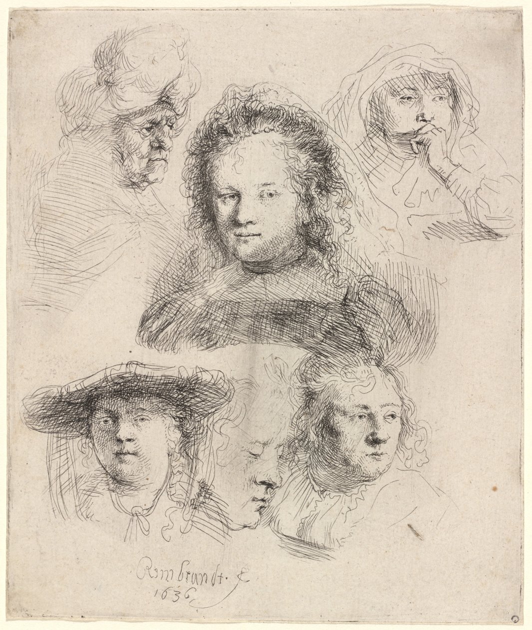 Saskian päällikön ja muiden opintoja tekijältä Rembrandt van Rijn