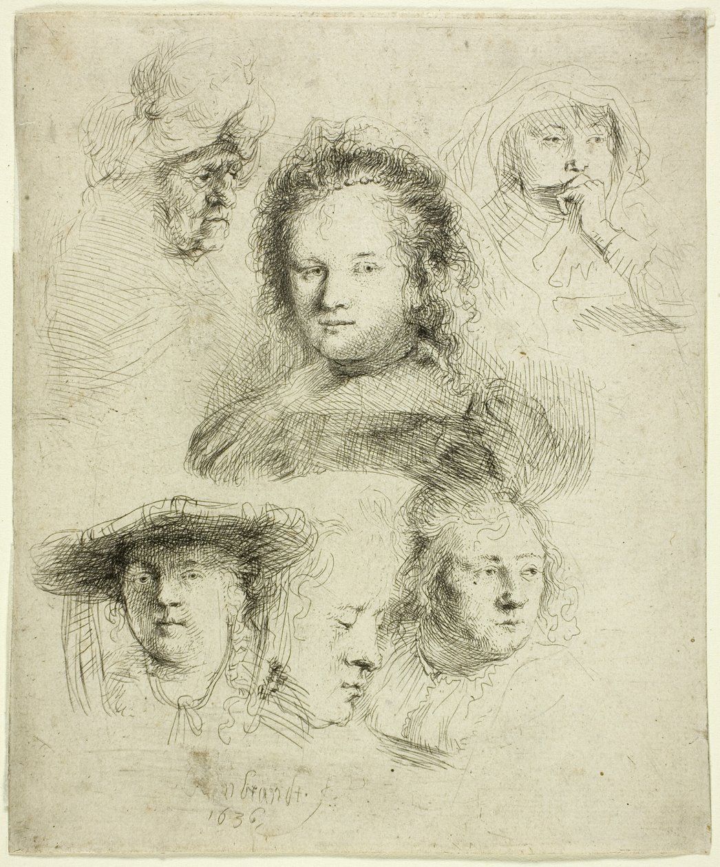 Saskian päällikön ja muiden opintoja tekijältä Rembrandt van Rijn