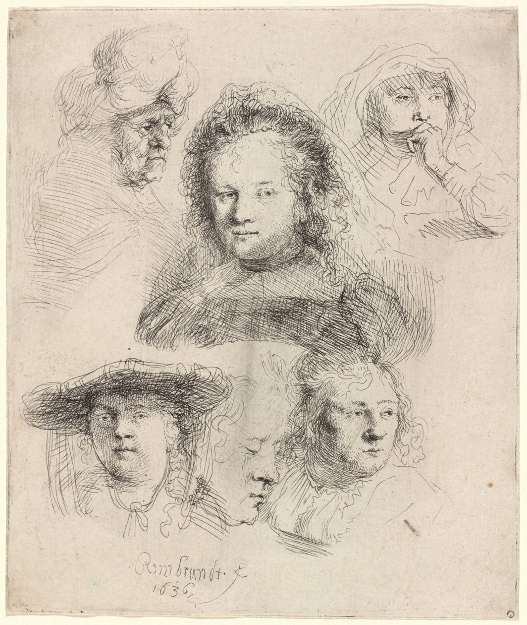 Tutkimuksia Saskian pään ja muiden kuvista tekijältä Rembrandt van Rijn
