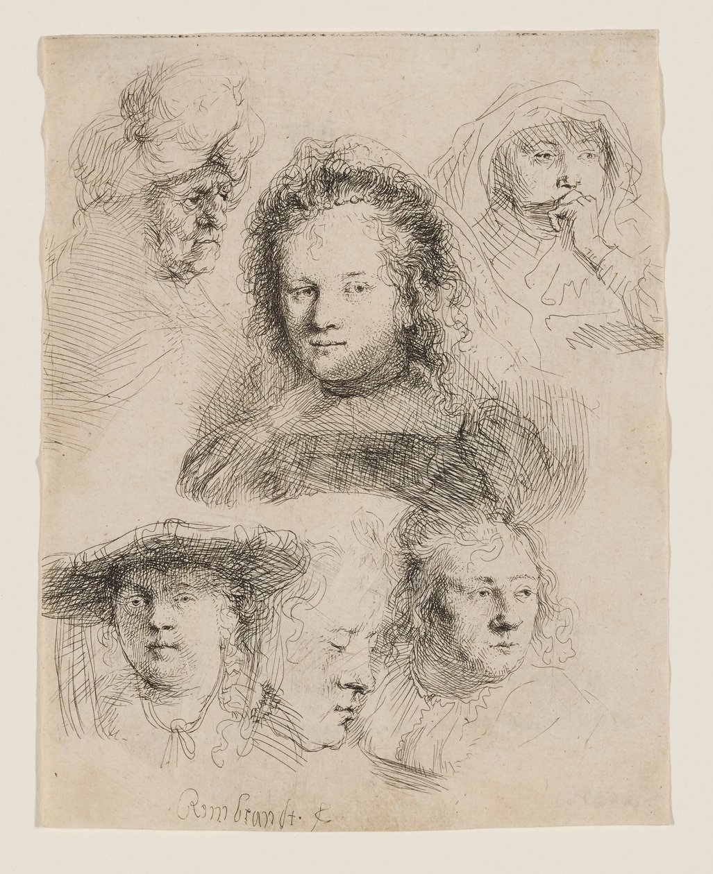 Tutkimuksia Saskian pään ja muiden kuvista tekijältä Rembrandt van Rijn