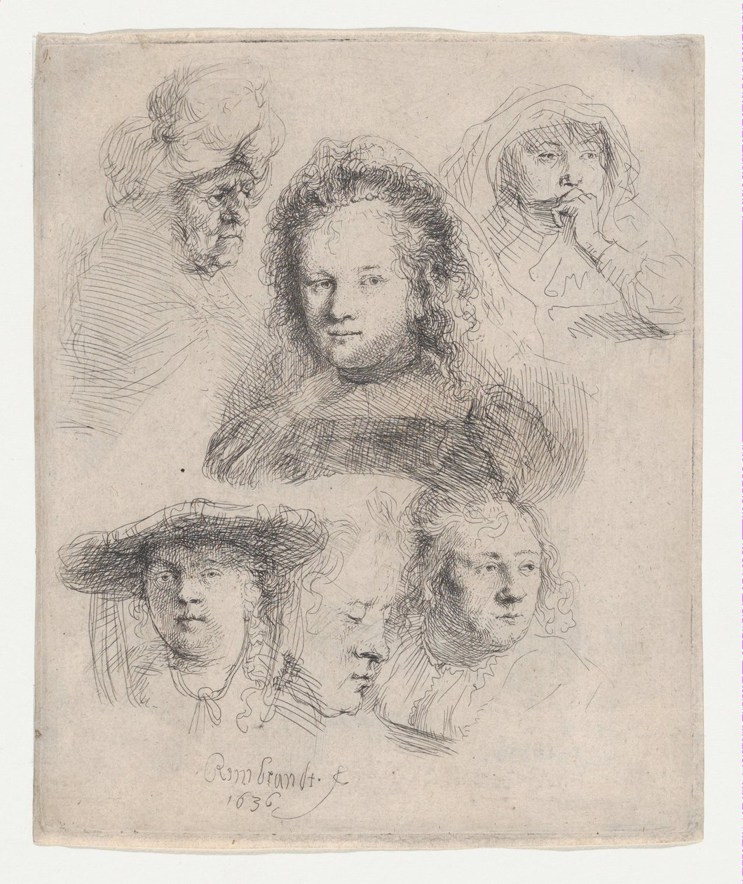 Saskian ja muiden päämiesten tutkimuksia, 1636, 1636. tekijältä Rembrandt van Rijn