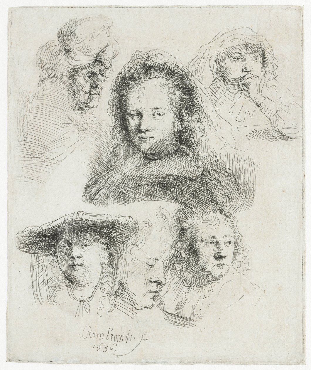 Saskian päällikön ja muiden opintoja tekijältä Rembrandt van Rijn