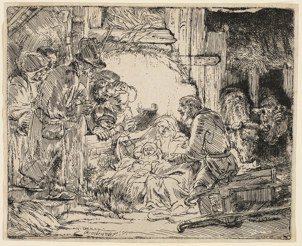 Paimenten palvonta: Lampun kanssa tekijältä Rembrandt van Rijn