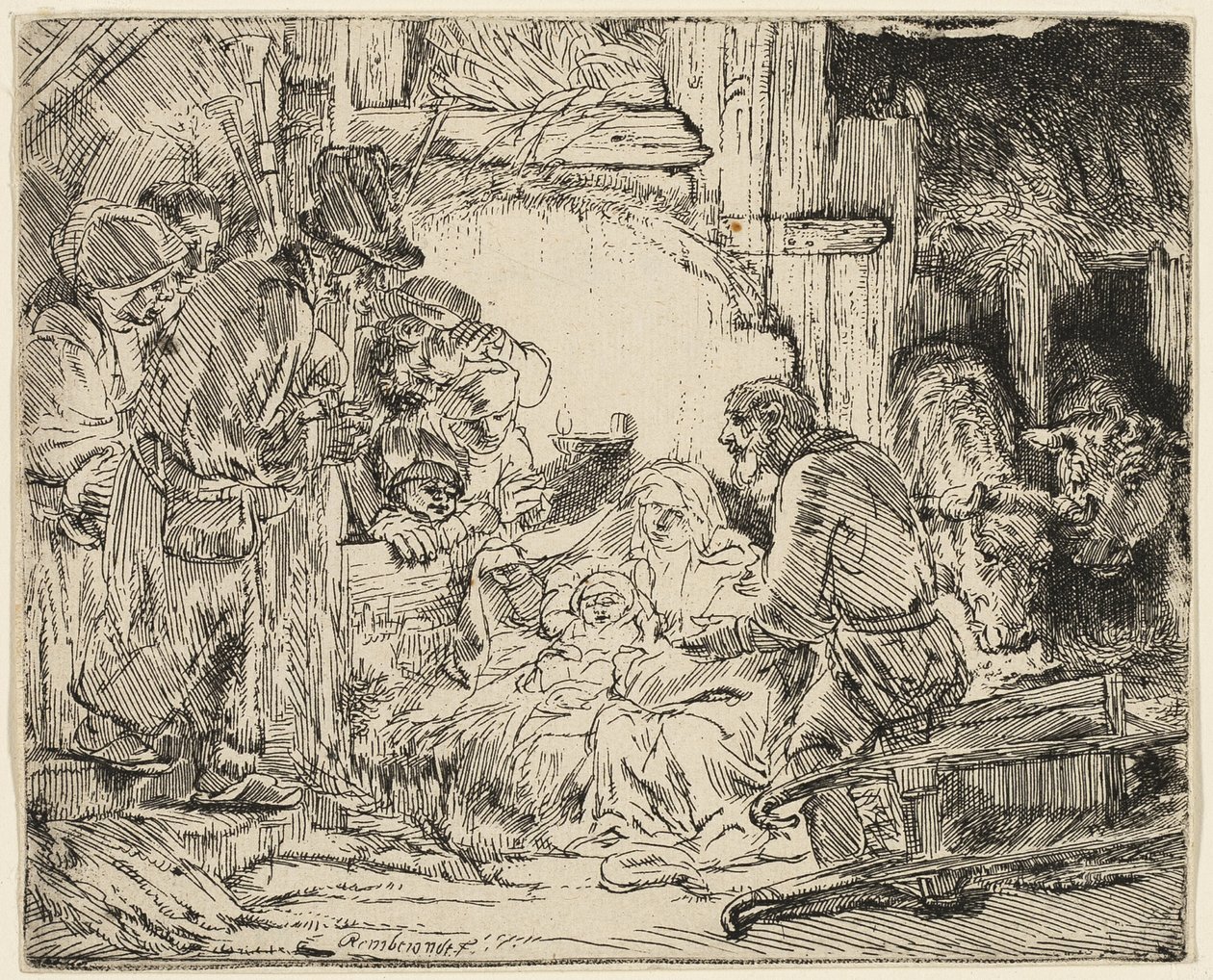 Paimenten palvonta: Lampun kanssa tekijältä Rembrandt van Rijn