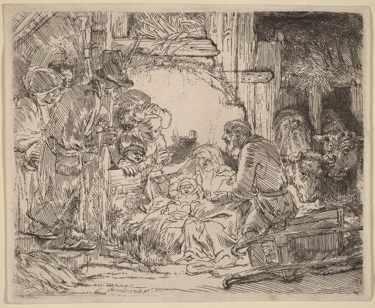 Paimenien palvonta: lampun kera tekijältä Rembrandt van Rijn