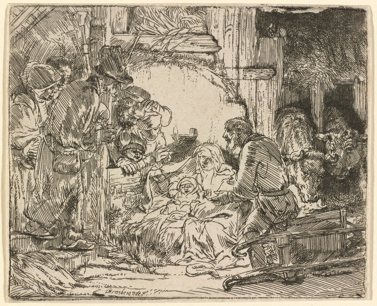 Paimenien palvonta: lampun kera tekijältä Rembrandt van Rijn