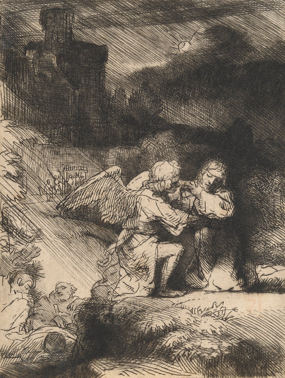 Agony in the garden, n. 1657 (etsaus ja kuivakärki) tekijältä Rembrandt van Rijn