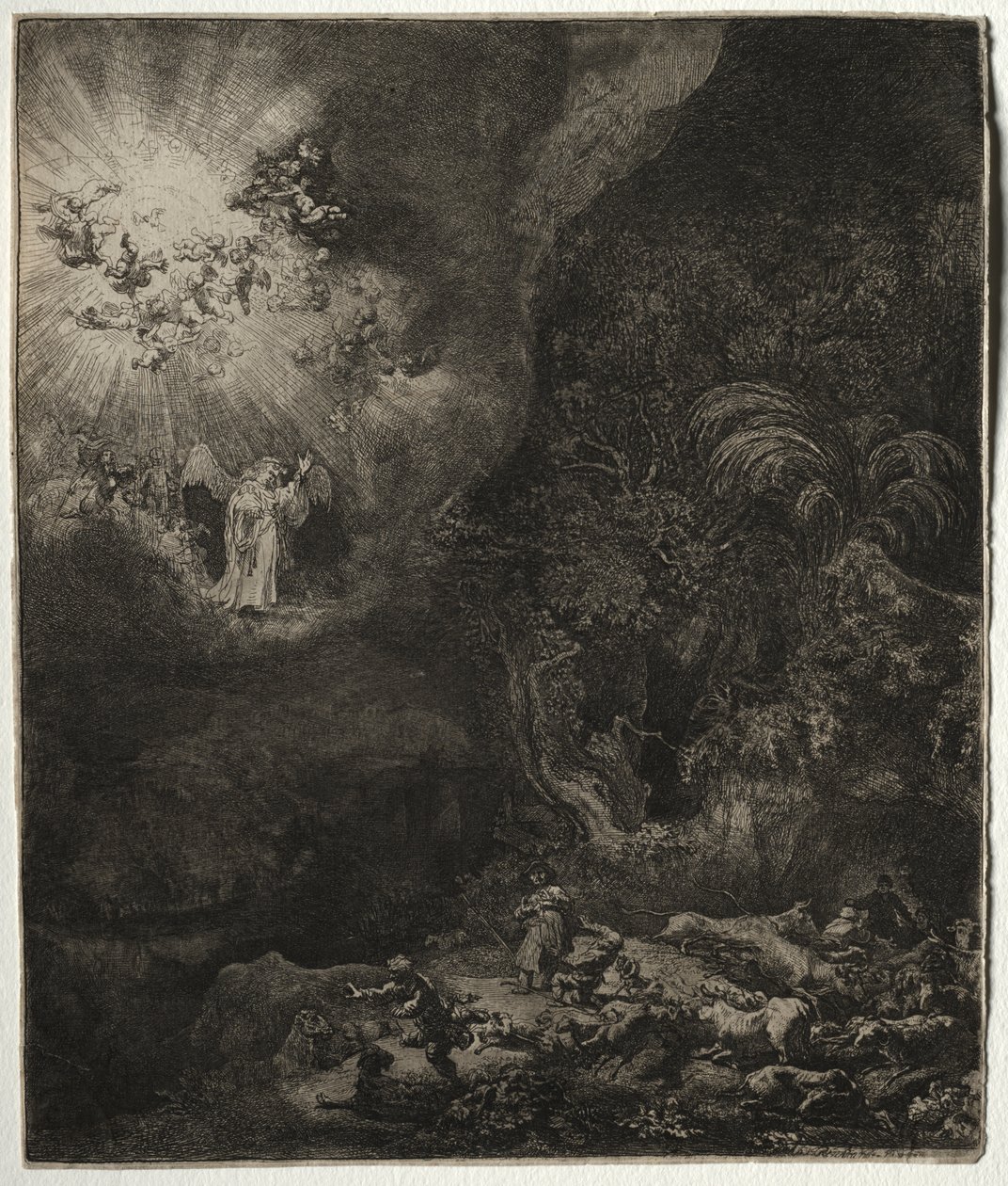 Enkeli ilmestyy paimenille tekijältä Rembrandt van Rijn