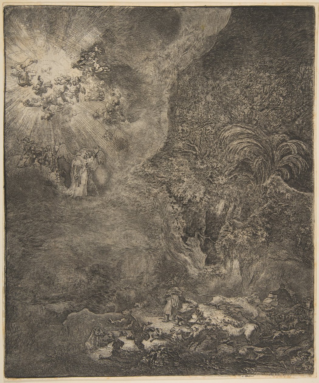 Enkeli ilmestyy paimenille. tekijältä Rembrandt van Rijn
