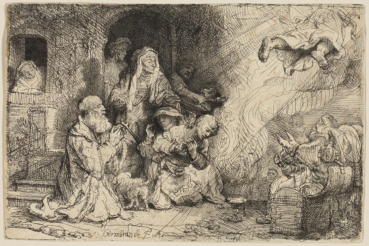 Enkeli lähtemässä Tobiaksen perheestä tekijältä Rembrandt van Rijn