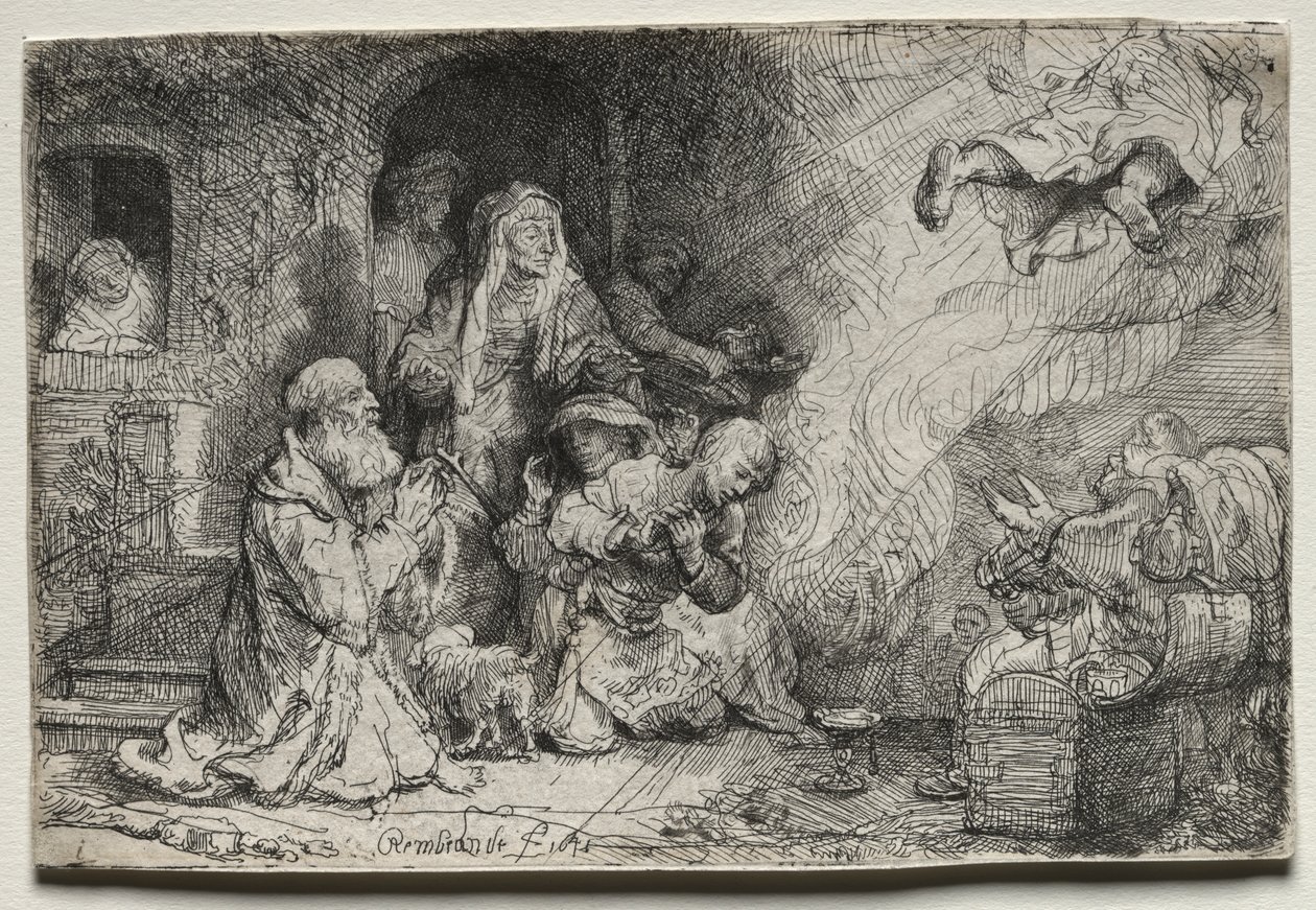 Enkeli lähtemässä Tobitin perheestä tekijältä Rembrandt van Rijn