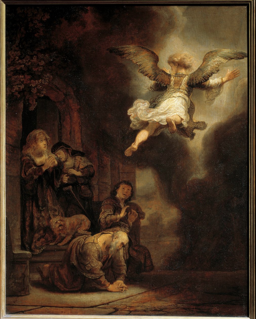 Arkkienkeli Gabriel jättää Tobiaksen perheen. 1637 tekijältä Rembrandt van Rijn