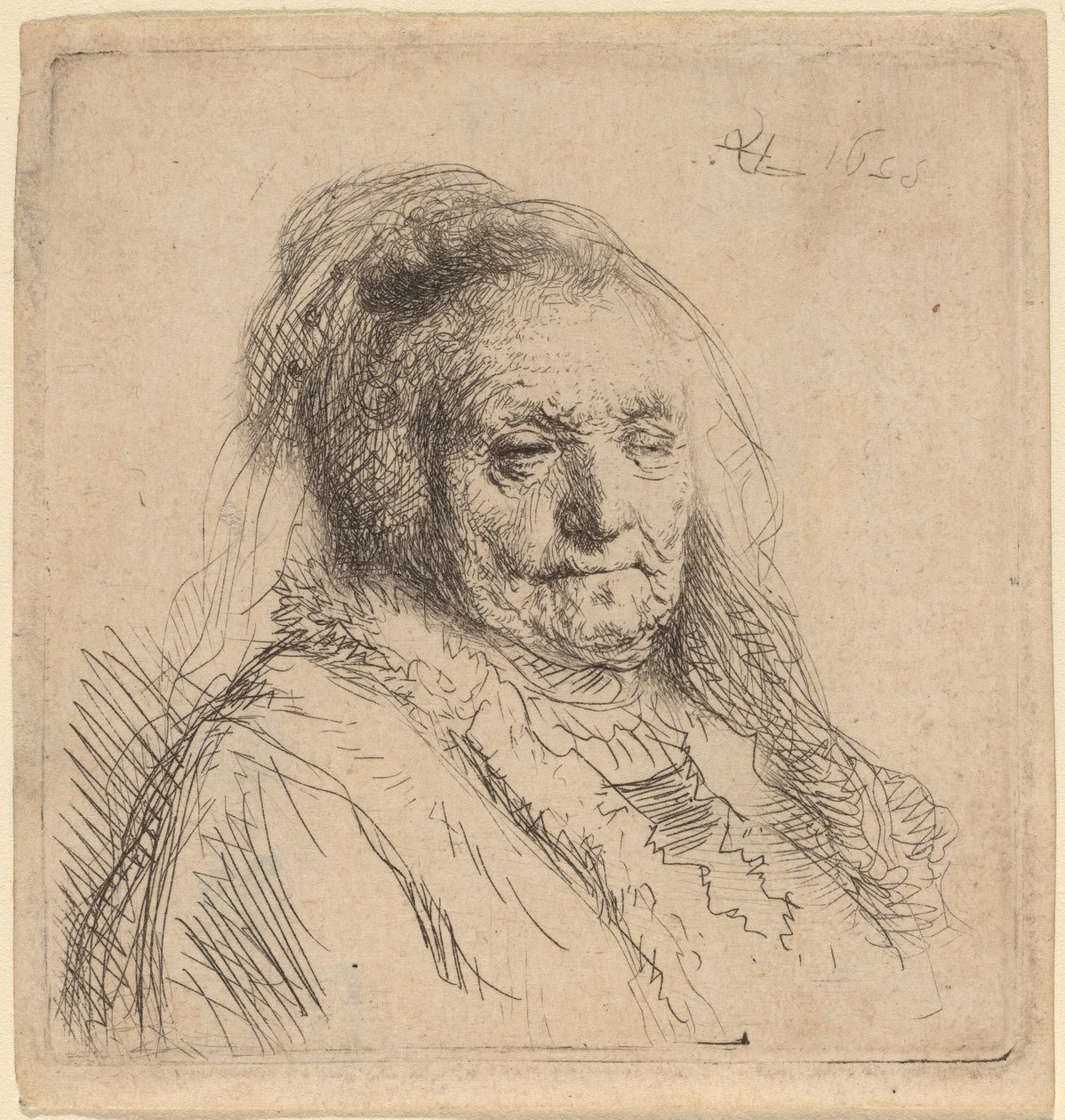 Taiteilijan äiti, pää ja rintakuva tekijältä Rembrandt van Rijn