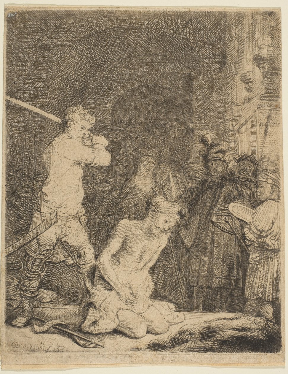 Johannes Kastajan pään mestaus. tekijältä Rembrandt van Rijn