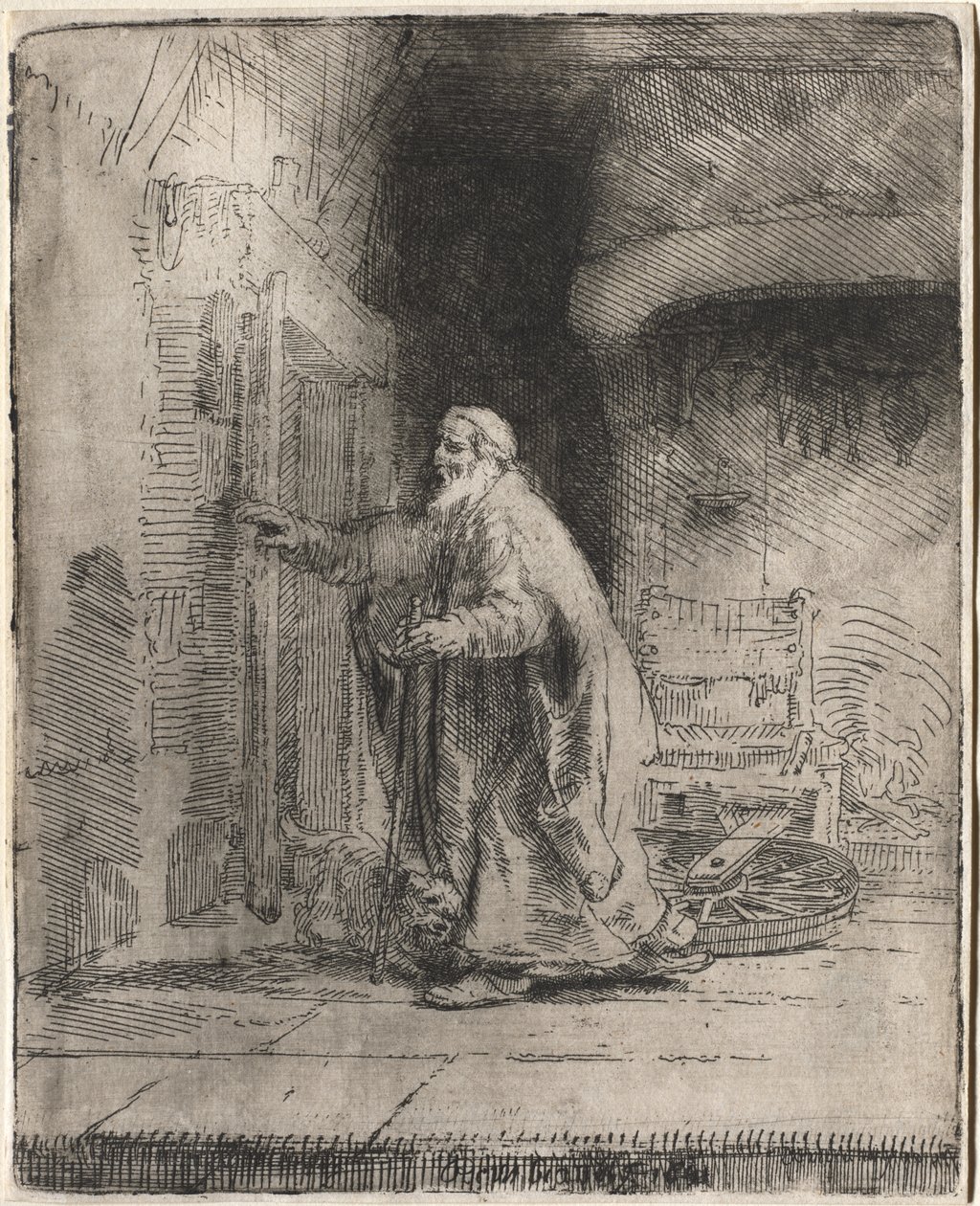 Tobitin sokeus: Suuri laatta tekijältä Rembrandt van Rijn