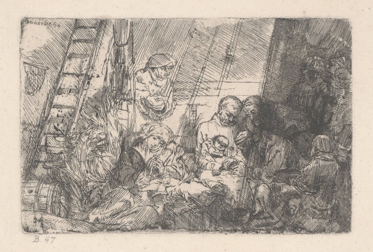 Ympärileikkaus tallissa, 1646-54 (muste paperille) tekijältä Rembrandt van Rijn