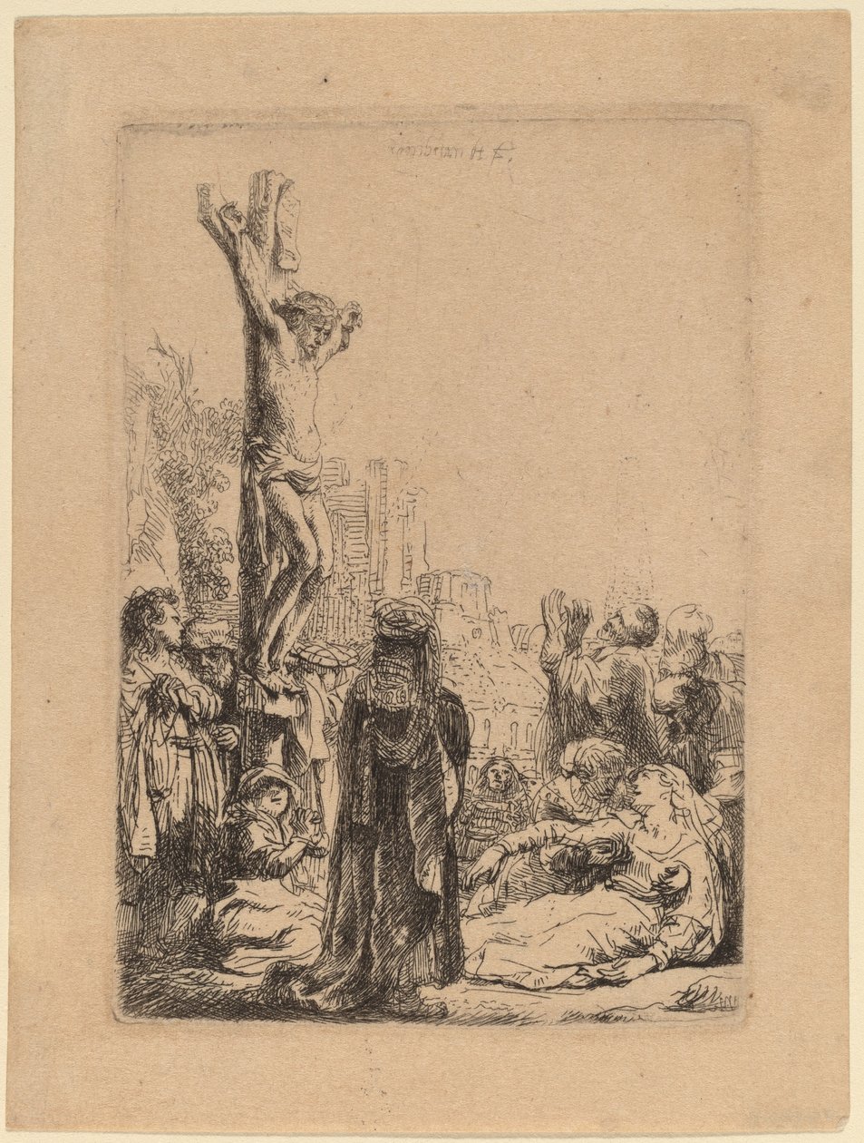 Ristiinnaulitseminen: Pieni lautanen tekijältä Rembrandt van Rijn