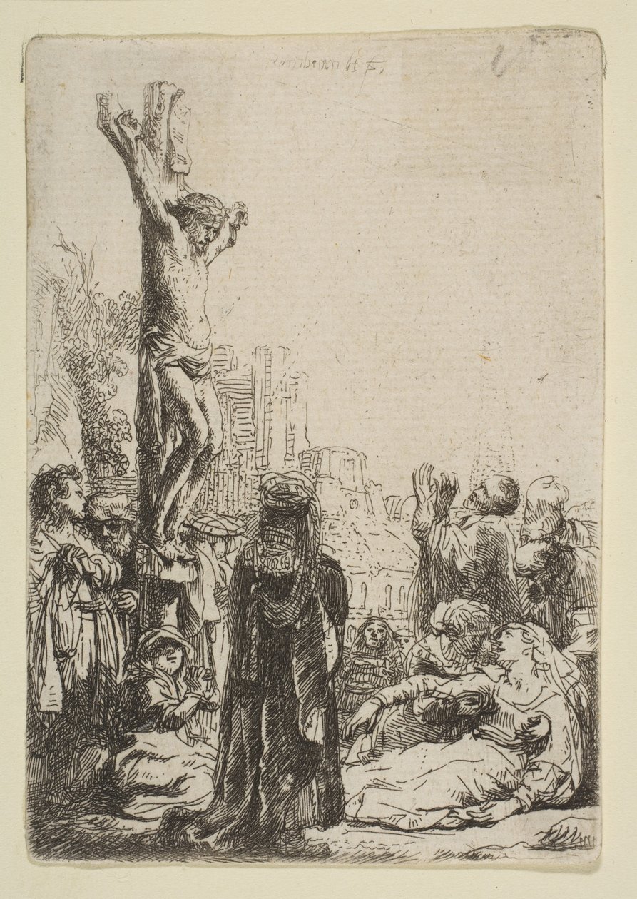 Ristiinnaulitseminen: Pieni lautanen, n. 1635. tekijältä Rembrandt van Rijn