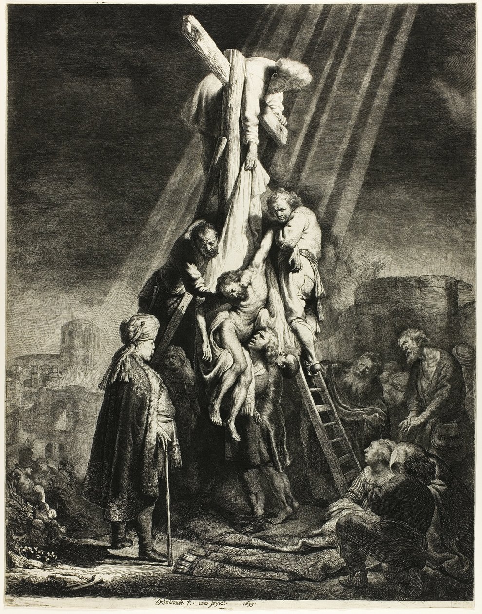 Laskeutuminen ristiltä: Toinen levy tekijältä Rembrandt van Rijn