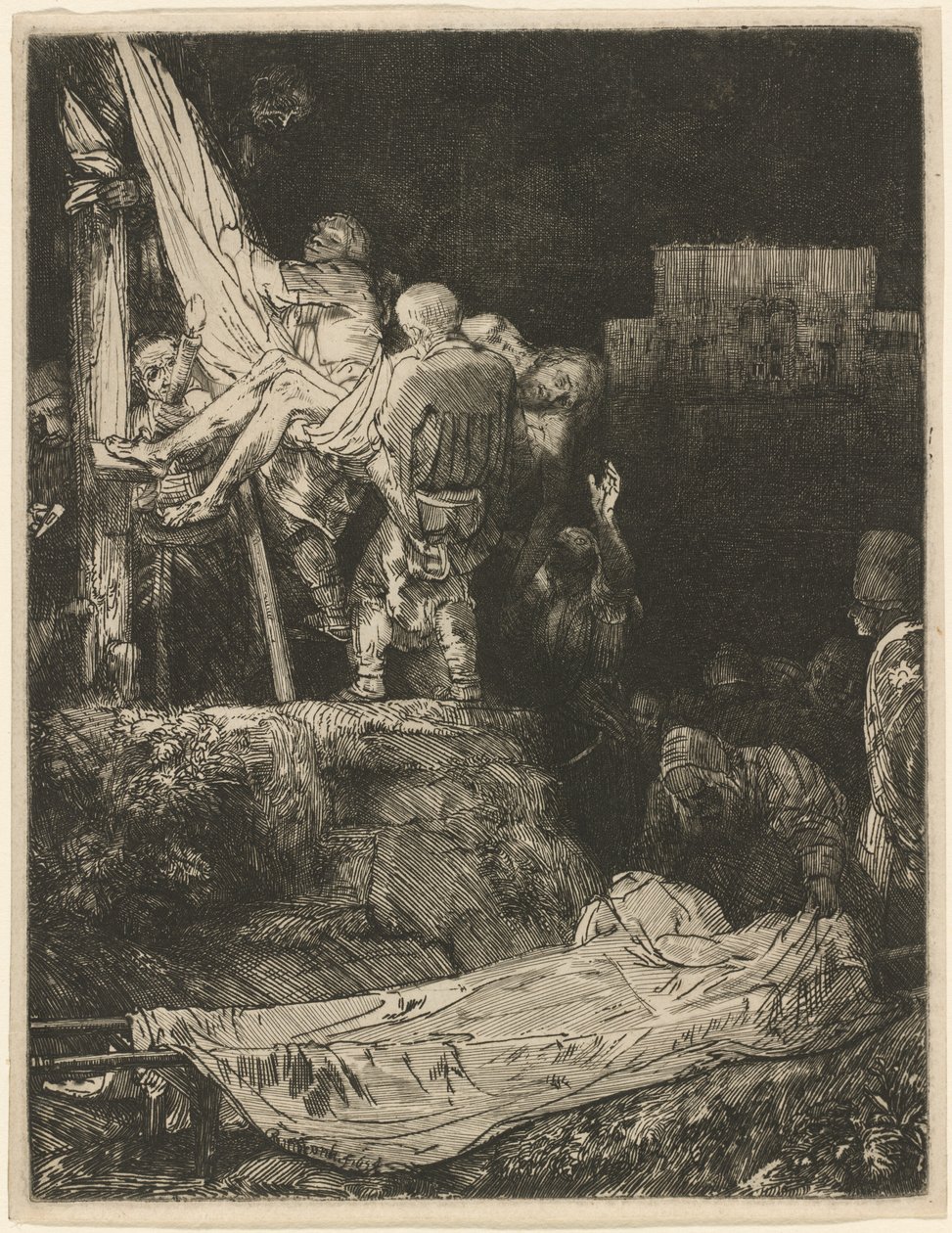 Laskeutuminen ristiltä soihdunvalossa tekijältä Rembrandt van Rijn