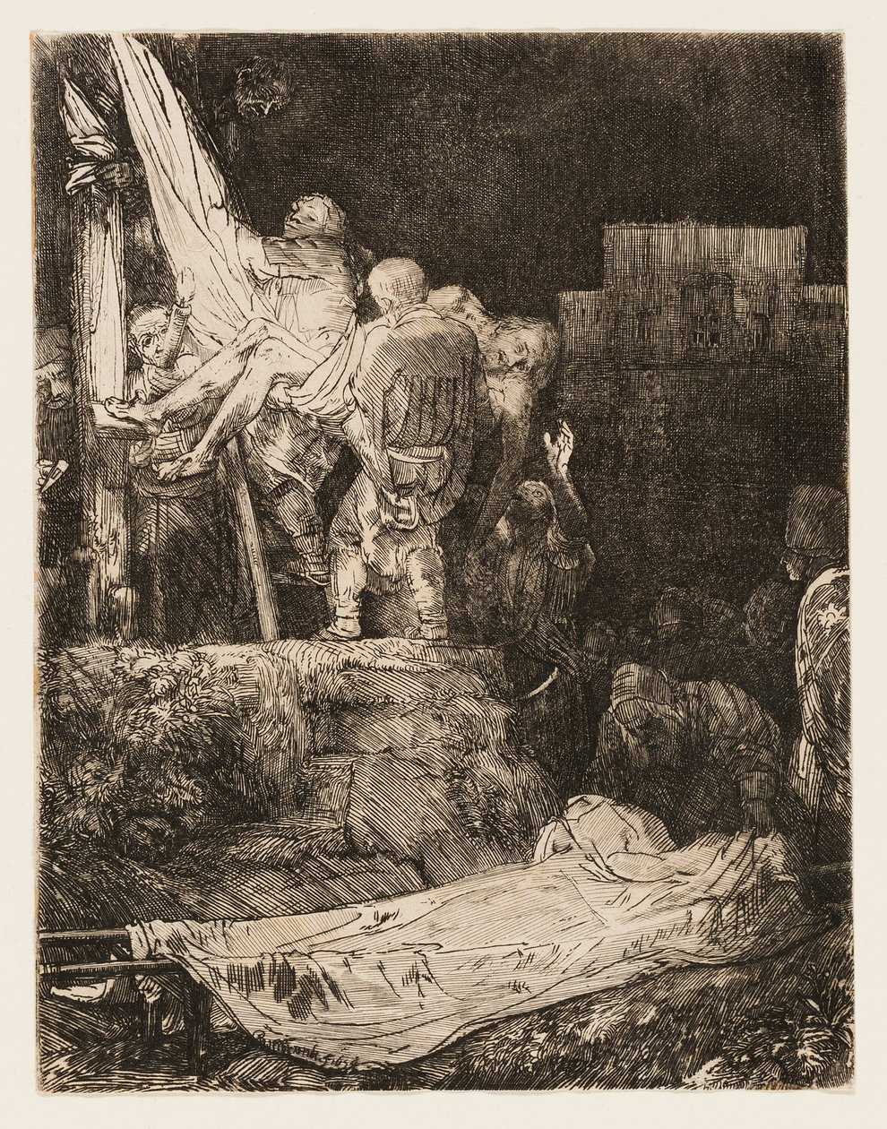 Laskeutuminen ristiltä soihdunvalossa tekijältä Rembrandt van Rijn