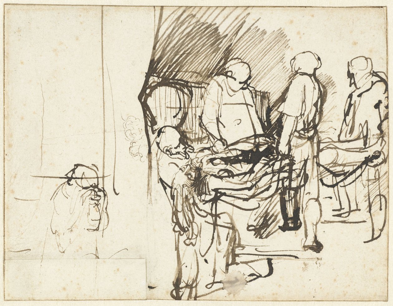 ”Hautaus”, piirroksen päällä, jossa on teloittaja tekijältä Rembrandt van Rijn