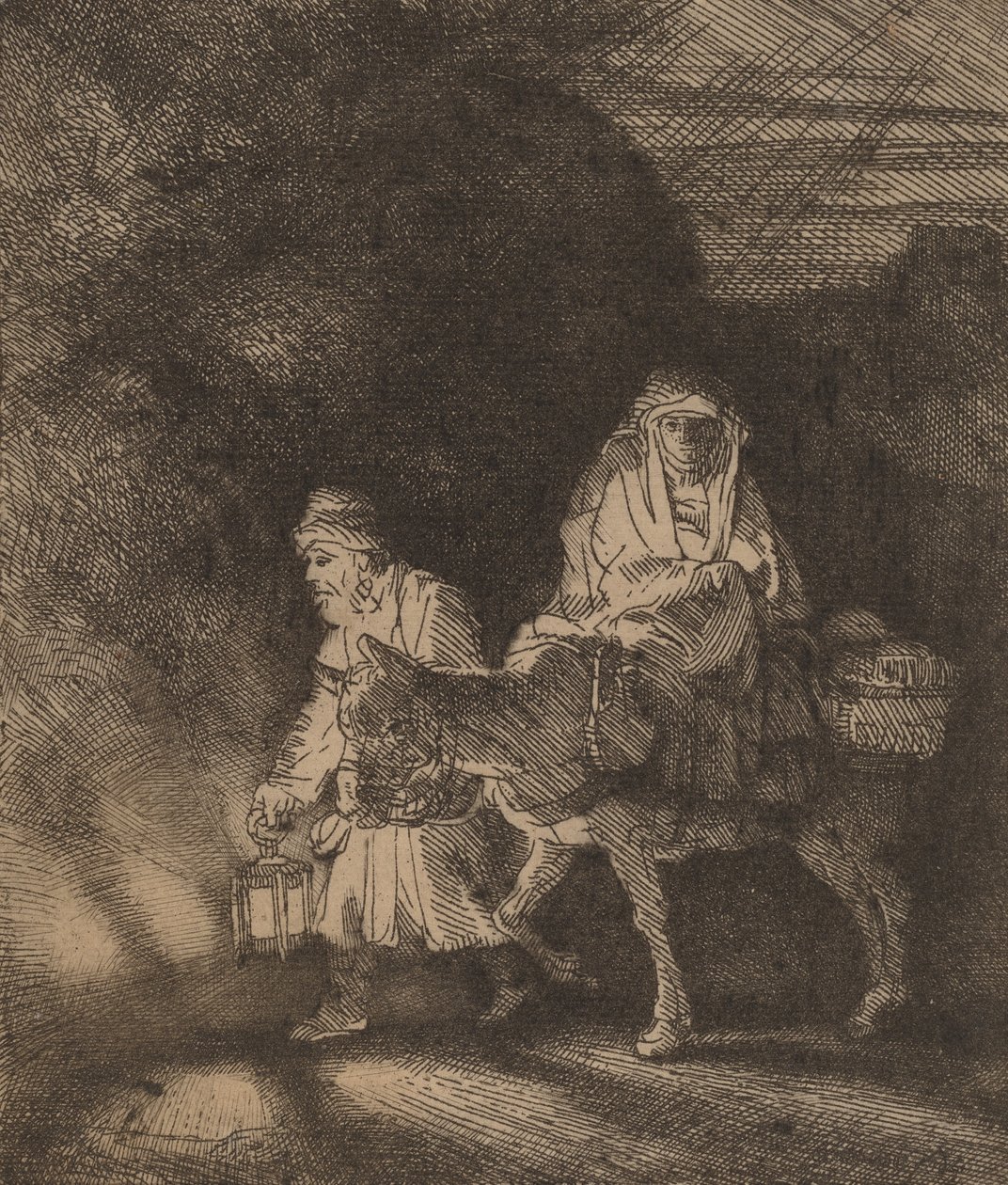 Lento Egyptiin: Night Piece, 1651. tekijältä Rembrandt van Rijn