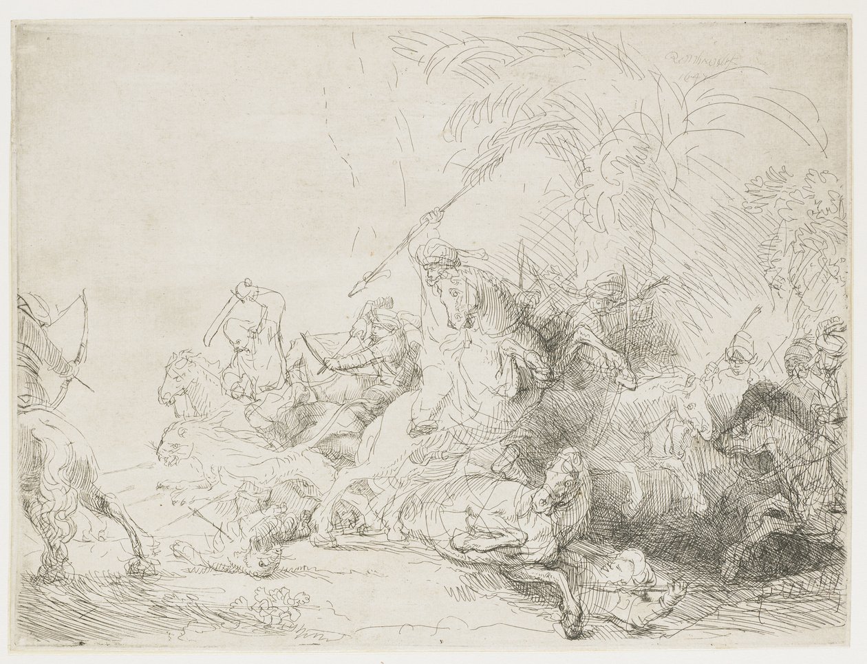 Suuri leijonametsästys, 1641 tekijältä Rembrandt van Rijn
