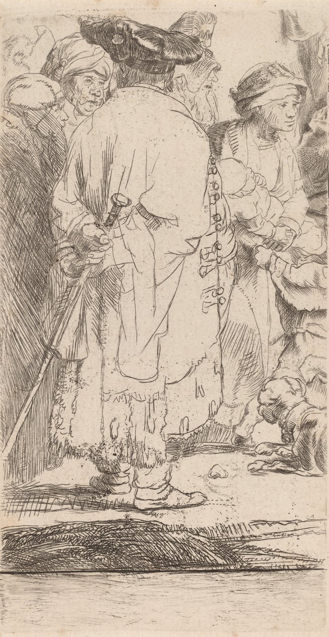 Mies kepinpalasella sadan guldenin vedosta, n. 1649. tekijältä Rembrandt van Rijn