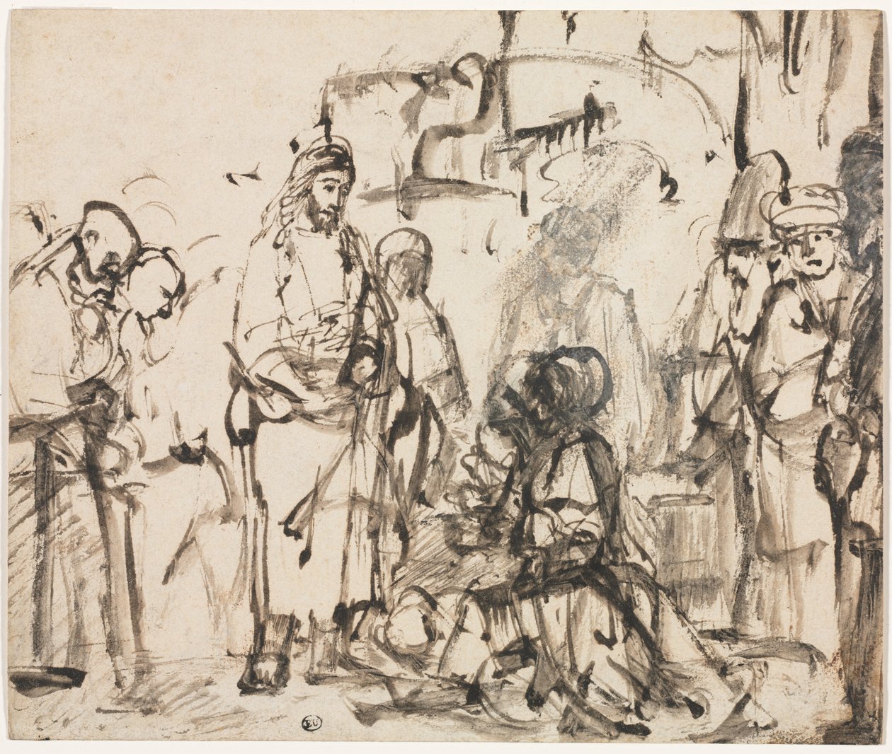 Kristuksen tapaaminen Martan ja Marian kanssa Lasaruksen kuoleman jälkeen, n. 1662-65. tekijältä Rembrandt van Rijn
