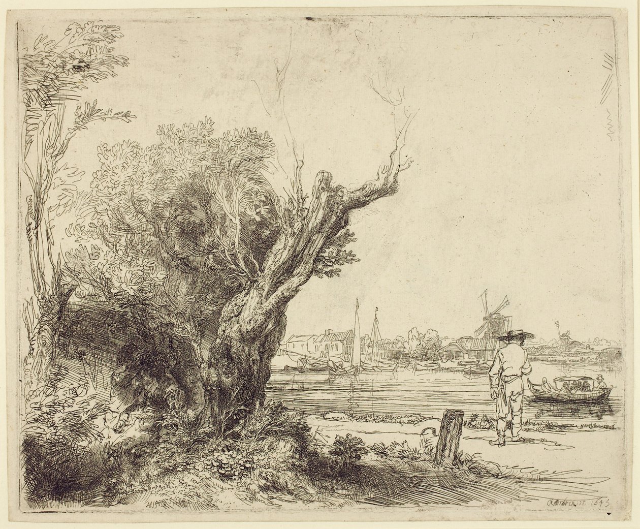 Omval, 1645 (etsaus ja kuivakärki paperille) tekijältä Rembrandt van Rijn