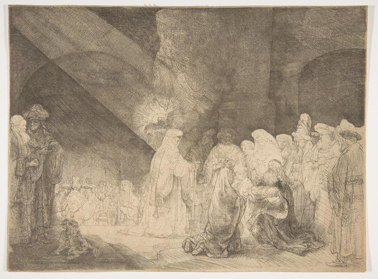 Esitys temppelissä: pitkulainen levy. tekijältä Rembrandt van Rijn