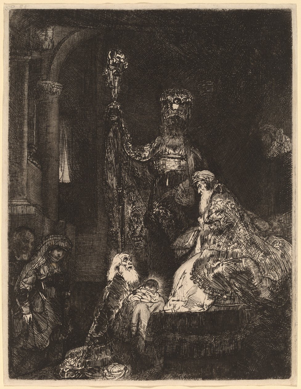 Esitys temppelissä pimeällä tavalla tekijältä Rembrandt van Rijn
