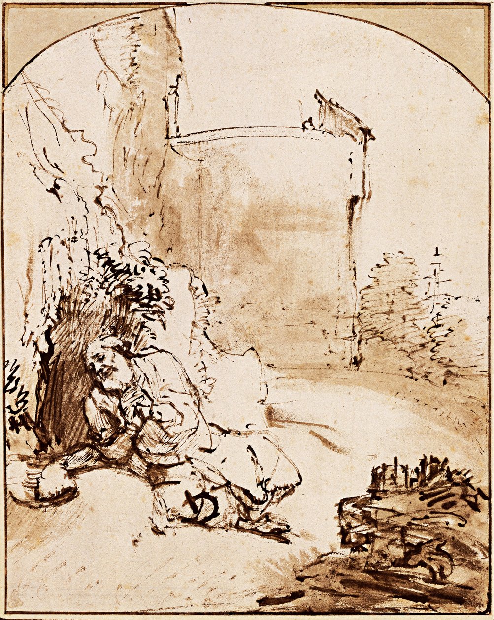 Profeetta Joona ennen Niniven muureja, noin 1651 tekijältä Rembrandt van Rijn