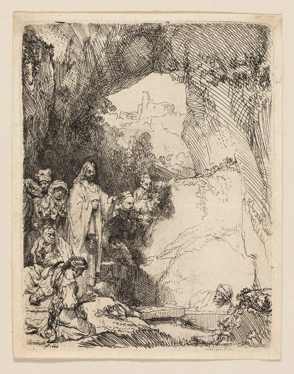 Lasaruksen herättäminen: Pieni lautanen tekijältä Rembrandt van Rijn