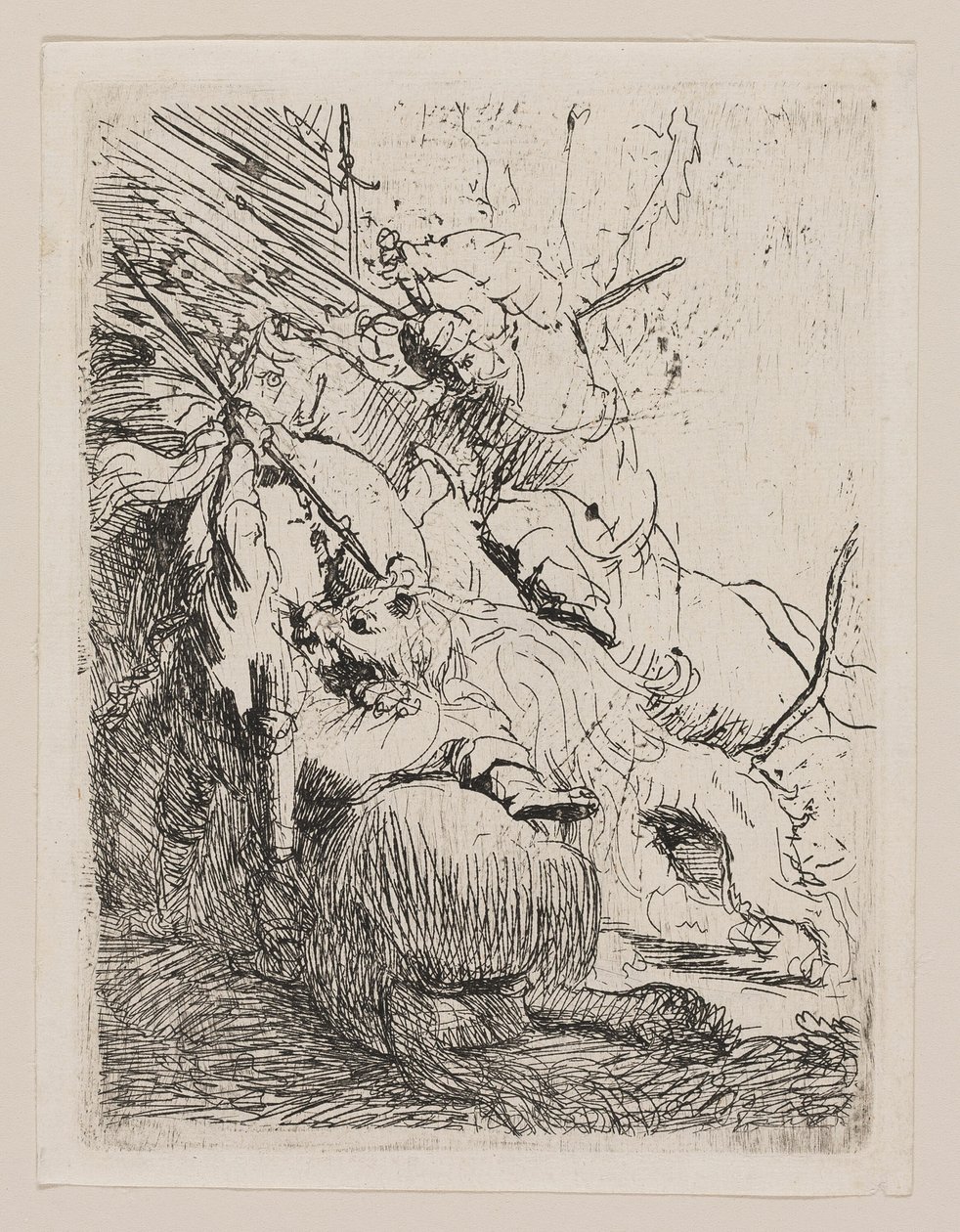 Pienen leijonan metsästys (yhden leijonan kanssa) tekijältä Rembrandt van Rijn