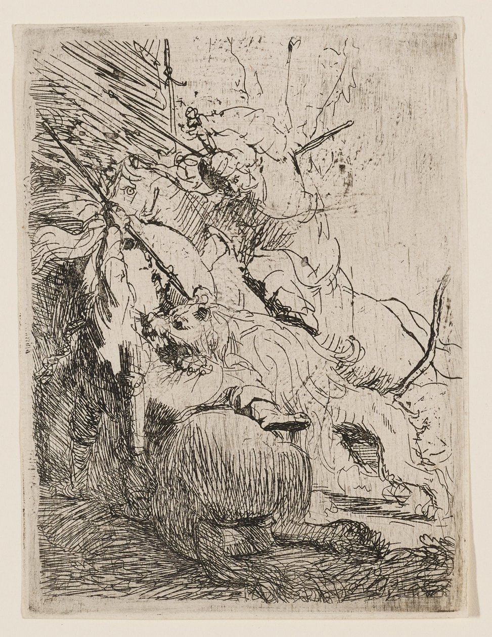 Pienen leijonan metsästys (yhdellä leijonalla) tekijältä Rembrandt van Rijn